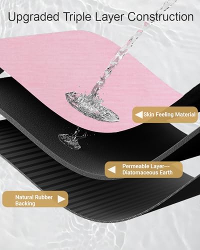 Mecko Bath Mat 20"x32",Ultra Thin Bathroom Rug fit Under Door Pink