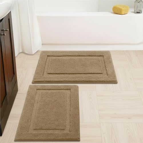 SHACOS Soft Microfiber Khaki Brown Bathroom Rugs Sets 2 Pieces 32x20 inch