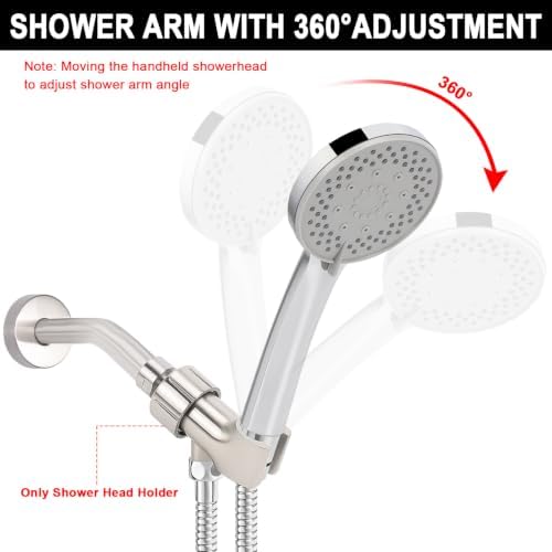 NearMoon Adjustable Shower Arm Mount- with Universal Wall Hook Bracket and Brass Pivot Ball, Shower Head Holder for Hand Held Showerheads (Brushed Nickel)