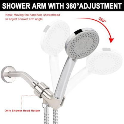 NearMoon Adjustable Shower Arm Mount- with Universal Wall Hook Bracket and Brass Pivot Ball, Shower Head Holder for Hand Held Showerheads (Brushed Nickel)