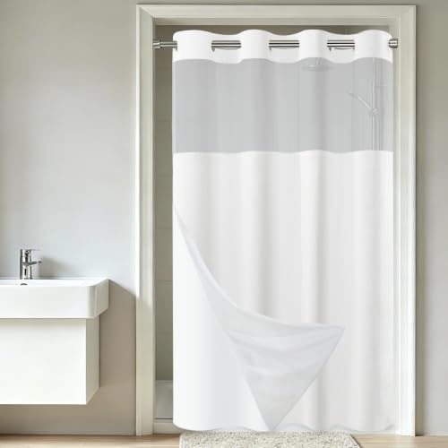 SORTTO No Hook Slub Shower Curtain with Liner, 60x74, White