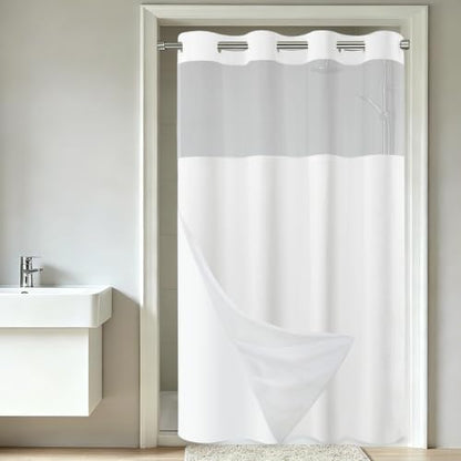 SORTTO No Hook Slub Shower Curtain with Liner, 60x74, White