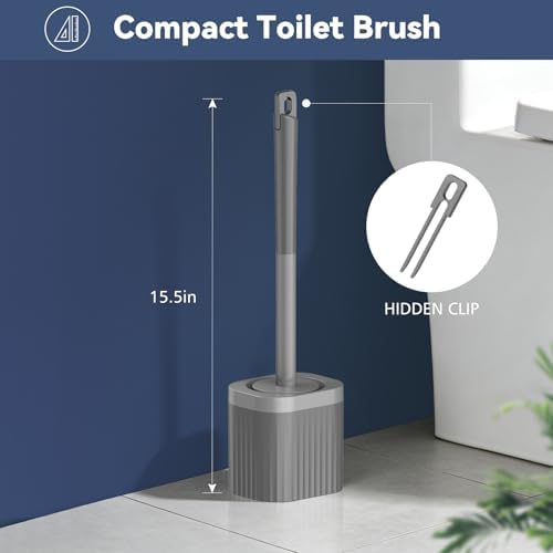 Toilet Bowl Brush and Holder, 3 Pack Compact Toilet Brush Set with Nylon Bristles Toilet Brush Hidden Scrubber Brushes for Bathroom Cleaning-Grey