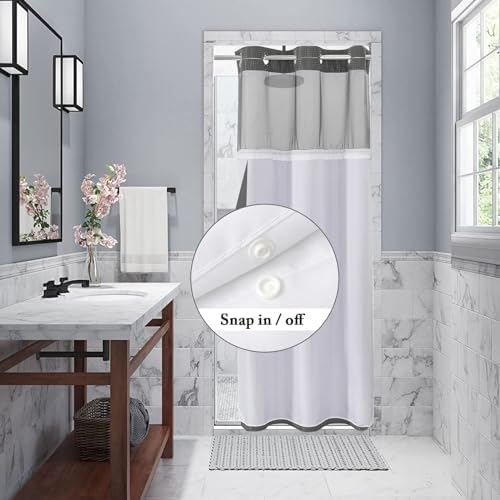 Gibelle No Hook Cloth Charcoal Grey Shower Curtain with Liner, 36x74