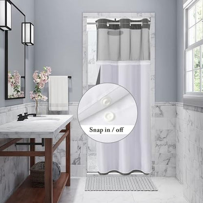 Gibelle No Hook Cloth Charcoal Grey Shower Curtain with Liner, 36x74
