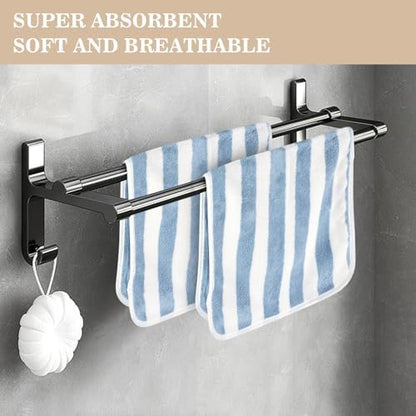 KinHwa Hand Towels for Bathroom, Microfiber Blue Stripe Hand Towels, 2 Pack