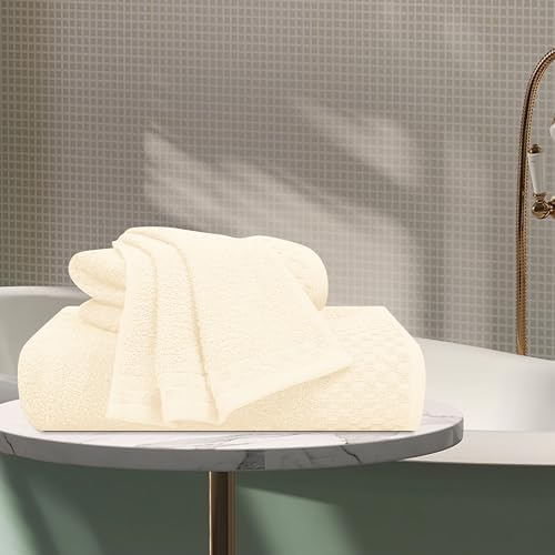 MyOwn Ultra Soft 3 Pack Cotton Towel Set, Contains a Bath Towels 28x55 inch, a Hand Towels 16x24 inch & a Wash Coths 12x12 inch, Ideal Everyday use, Compact & Lightweight - Ivory