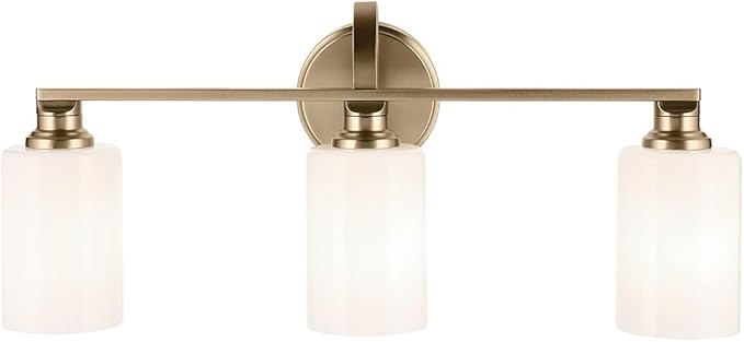 Kichler Gioe 24.25" 3-Light Vanity Light with Opal Glass in Champagne Bronze, Damp Rated, for Bathroom, Powder Room, Over a Mirror, (24.25" W x 10.5" H), 55226CPZ
