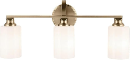 Kichler Gioe 24.25" 3-Light Vanity Light with Opal Glass in Champagne Bronze, Damp Rated, for Bathroom, Powder Room, Over a Mirror, (24.25" W x 10.5" H), 55226CPZ
