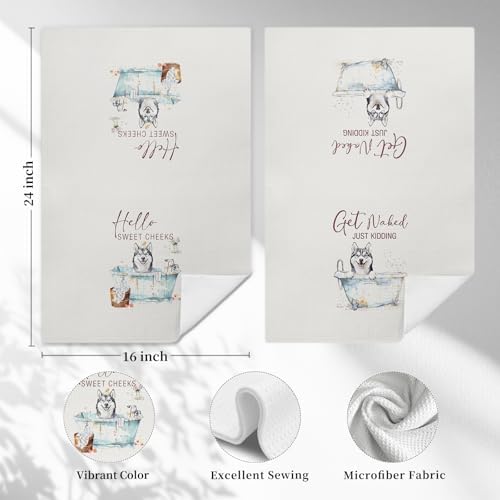 Funny Husky Hand Towels, Hello Sweet Cheeks Bathroom Decor, Husky Gifts Decorative Hand Towels for Bathroom Washroom Restroom, Gifts for Husky Lovers, 16x24 Inch Set of 2