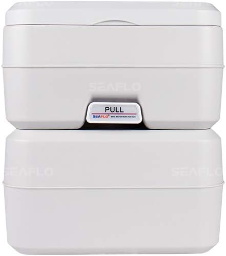 SEAFLO Premium Camping Portable Toilet - 5.8 Gallon Waste 3.43 Gall Fresh Tank (100 Flushes), 440 lbs Max Weight, Level Indicator, Sealed Waste Tank for RV, Boat, Elderly, Off-Grid, 4-Year Warranty