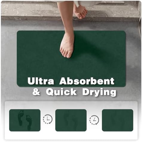 TYUU Thin Bath Mat, Small Bathroom Rugs Non Slip Washable, 16x24 Dark Green