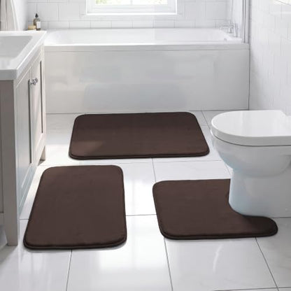 H.VERSAILTEX Bath Mat Memory Foam Set Bathroom Rug Set Flannel Velvety Extra Soft and Absorbent Non Slip Rugs for Bathroom/Bedroom Washable(20"x 32" + 17"x 24" + 20"x 24"U-Shaped, Brown)