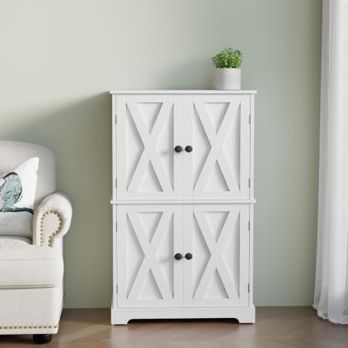 SMORBOOS Bathroom Storage Cabinet, 4-Door Freestanding Floor Cabinet
