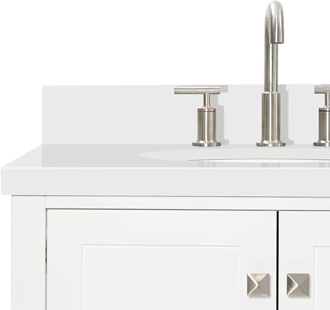 ARIEL Cambridge 72-inch Bathroom Vanity with Sink,Solid Wood, 1.5-inch Pure White Quartz Countertop & Backsplash, Double Oval Porcelain Sink, 4 Soft Closing Doors, 6 Dovetail Drawers, White