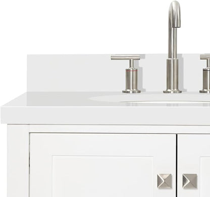 ARIEL Cambridge 72-inch Bathroom Vanity with Sink,Solid Wood, 1.5-inch Pure White Quartz Countertop & Backsplash, Double Oval Porcelain Sink, 4 Soft Closing Doors, 6 Dovetail Drawers, White