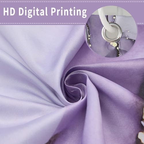 Purple Marble Shower Curtain, Modern Abstract Luxury Purple Gold Ink Texture Watercolor Art Bathroom Curtains Ombre Machine Washable Waterproof Fabric Bathtub Curtain Set with Hooks 60" Wx72 L