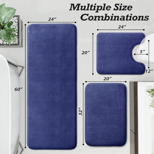 HUXMEYSON Bathroom Rugs Sets 3 Piece, Non-Slip & Quick Dry Bath Mat Set, Ultra Soft Velvet Bath Rugs for Bathroom, Toilet and Shower Floor, Royal Blue