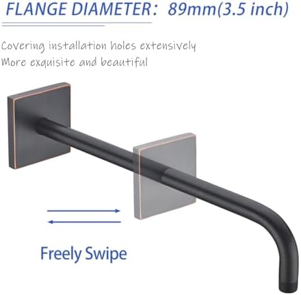 16 Inch Oil rubbed bronze Finish Shower Arm, Extra Extension Arm with Flange, Stainless Steel Wall-Mounted Showerhead Extender Pipe,SW-91018-16BN-SQ.