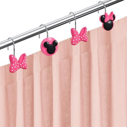 12-Piece Pink Mouse Shower Curtain Hooks for Bathroom