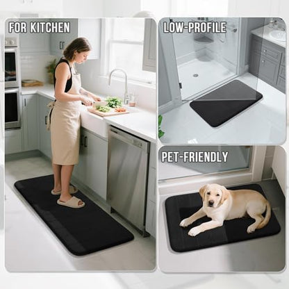 Yimobra Large Memory Foam Bathroom Mat Set, 44 x 24 & 24 x 17 in, Black
