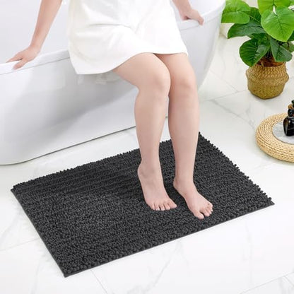 Disolla Small Bath Mat 17x24 Inch - Chenille Dark Grey Bathroom Rug, Extra Soft Absorbent Plush Shaggy Bathmat, Non-Slip Machine Washable Floor Mat for Shower, Tub and Sink