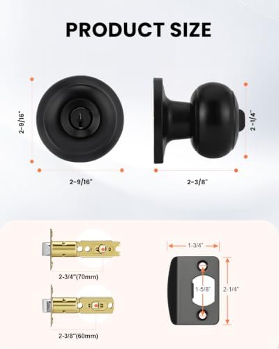 Haidms 3 Pack Matte Black Door Knobs with Lock and Key, Keyed Alike Keyed Entry Door Knobs Exterior, Black Doorknobs for Bedroom