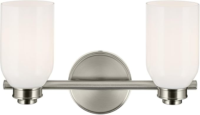 Kichler Shae 15" 2-Light Vanity Light with White Opal Glass in Brushed Nickel, for Bathroom Vanity, Powder Room, Over a Mirror, (15" W x 9" H), 55201NI