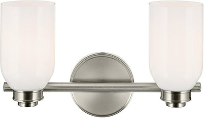 Kichler Shae 15" 2-Light Vanity Light with White Opal Glass in Brushed Nickel, for Bathroom Vanity, Powder Room, Over a Mirror, (15" W x 9" H), 55201NI