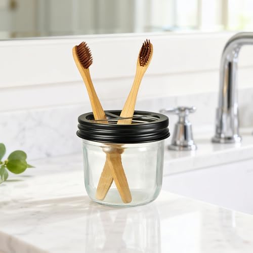 Amolliar Glass Mason Jar Bathroom Accessories Set 4 Pcs (Black)