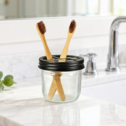 Amolliar Glass Mason Jar Bathroom Accessories Set 4 Pcs (Black)