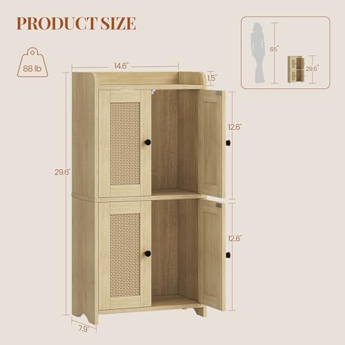 HEXCELEN Small Storage Cabinet, Bathroom Storage Cabinet with 4 Doors, Floor Bathroom Organizer Freestanding for Small Spaces, Living Room, Kitchen, Entryway (Streamlined American, Yellow)
