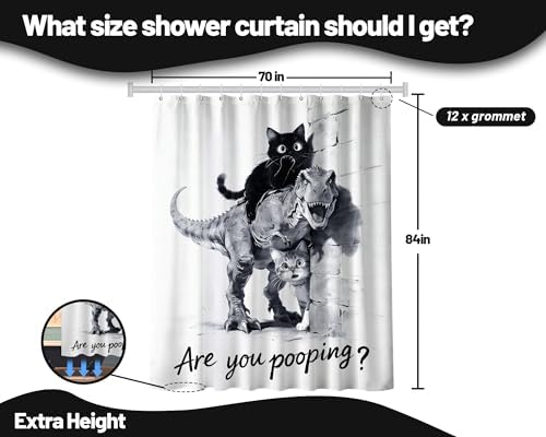 Extra Tall Shower Curtain XL Cat Riding Dinosaur, 70 x 84 Inchs