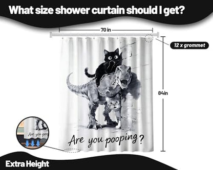 Extra Tall Shower Curtain XL Cat Riding Dinosaur, 70 x 84 Inchs