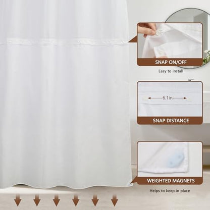No Hook Shower Curtain with Snap in Liner 71x74 Inch