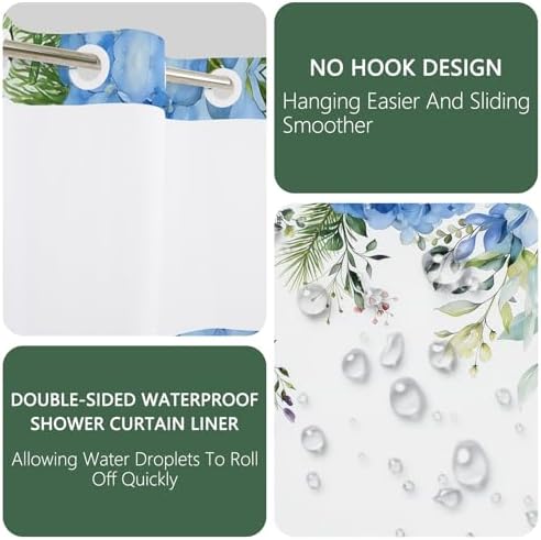 No Hook Shower Curtain with Snap in Liner, 71 x 74 Inch