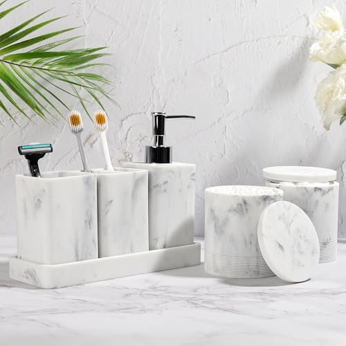 YMXYJM Bathroom Accessories Set, 6 Piece Soap Dispenser Set - Marble White