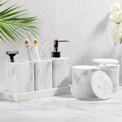 YMXYJM Bathroom Accessories Set, 6 Piece Soap Dispenser Set - Marble White