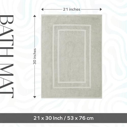 Feather & Stitch 2 Piece Towel Like Bath Mats (30x21 Inch) 100% Cotton Terry Bath Mats, Bathroom Shower Floor Mats [NOT A Bathroom Rug], Soft Absorbent Washable Mats - Silver Birch