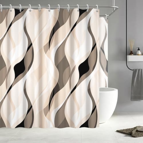 Cream Striped Clawfoot Tub Shower Curtain 180x70 inch 30 Hooks