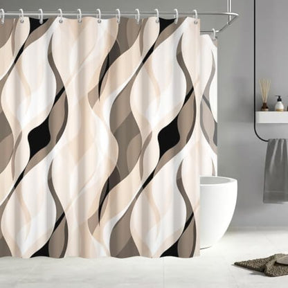 Cream Striped Clawfoot Tub Shower Curtain 180x70 inch 30 Hooks