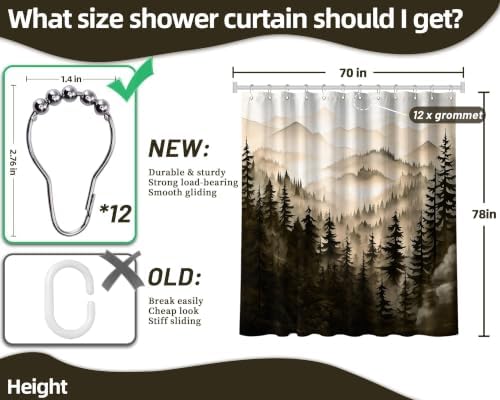 Dark Brown Forest Extra Long Shower Curtain, Tall 72X78 in, Mountain