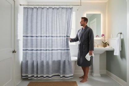 Serafina Home Nautical Denim Blue & White Cotton Fabric Shower Curtain