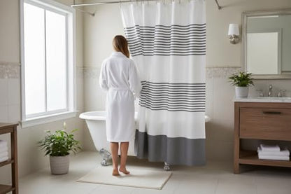 Serafina Home Striped Charcoal Gray Black & White Cotton Shower Curtain