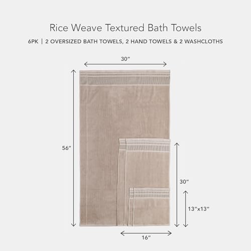 Texere 100% Organic Cotton Rice Weave Jacquard 700 GSM Luxury Bath Towel Sets - 2 Large Bath Towels, 2 Hand Towels, 2 Washcloths (Rice Weave, Oxford Tan, 6 Piece)