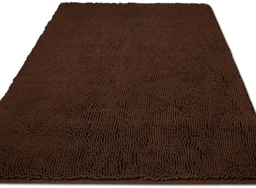 Yeaban Chenille Brown Bathroom Rug 36"x60",Non-Slip Rubber Backing