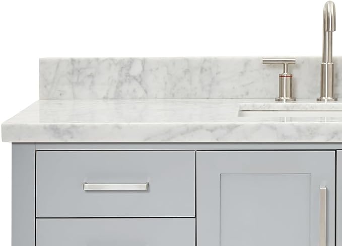 DKB Olivia 54" Grey Bathroom Vanity with Sink, 1.5" Edge Italian Carrara Marble Countertop, Rectangular Undermount Sink, 2 Soft Closing Doors, 6 Dovetail Drawers