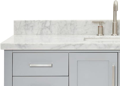 DKB Olivia 54" Grey Bathroom Vanity with Sink, 1.5" Edge Italian Carrara Marble Countertop, Rectangular Undermount Sink, 2 Soft Closing Doors, 6 Dovetail Drawers