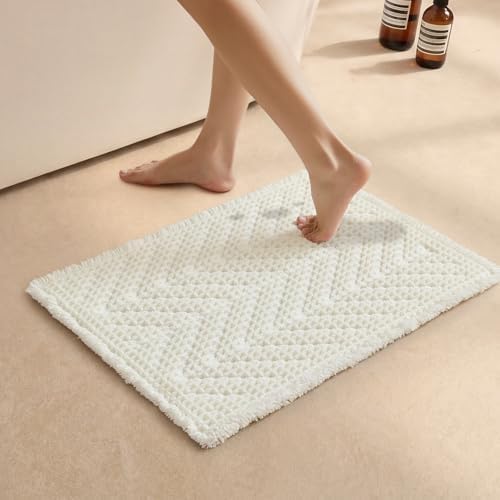 Sunfly Waffle Bath Mat, Boho Bathroom Rugs Non-Slip Washable Super Absorbent Quick Dry, Farmhouse Bathroom Decor 16"x24" Cream