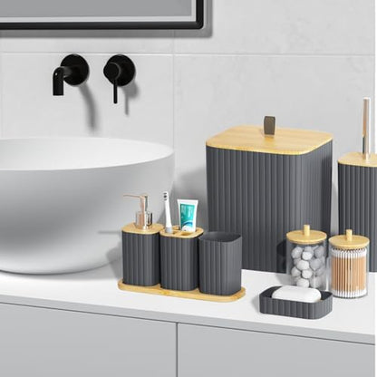 Grey Bathroom Set Bathroom Accessories Set Complete with Trash Can-9PCS